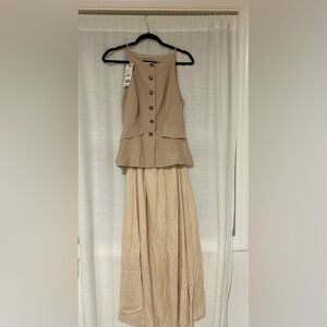 Zara Beige Buttoned Skirt Set